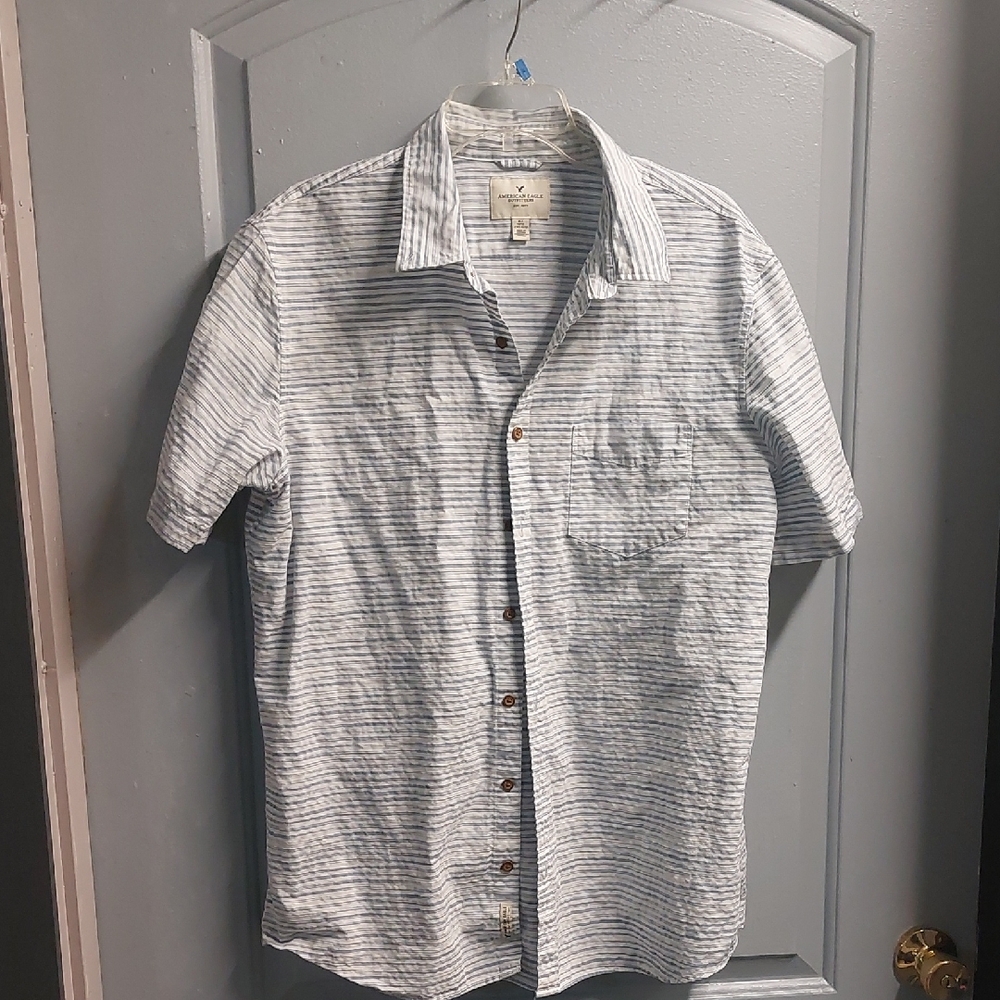 American Eagle Outfitters Men's Blue Striped Button Down Shirt Sz XL T